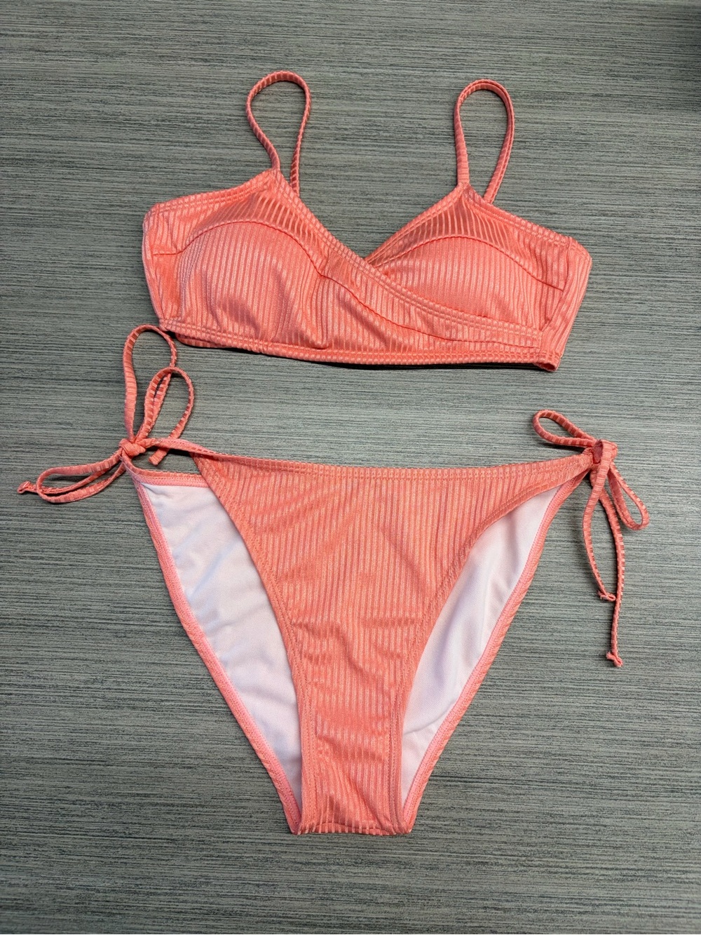 Coral Ribbed Shine Bikini